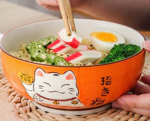 Colorful Lucky Cat Japanese Bowls | Round Donburi Ramen Ceramic Bowl - 1 Pc