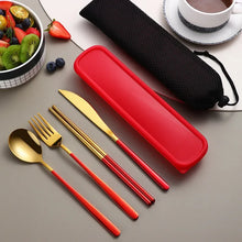 Load image into Gallery viewer, Metal Chopsticks Set with Spoon Fork in Travel Box and Portable Case