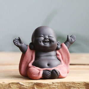 Cute Buddha Monk Tea Pet Figurine | Chinese Purple Clay Statue Figurine - 1 Pc