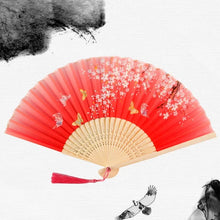 Load image into Gallery viewer, Red Chinese Silk Folding Wood Fan with Tassel | Lunar New Year Gifts - 1 Pc