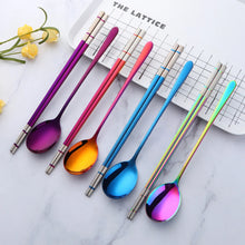 Load image into Gallery viewer, Korean Stainless Steel Metal Chopsticks &amp; Spoon Set in Various Colors| 1 Pair Set