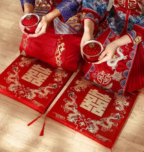 Load image into Gallery viewer, Vietnamese Tea Ceremony Kneeling Cushion | Chinese Wedding Red Double Happiness - 2 Pc Set