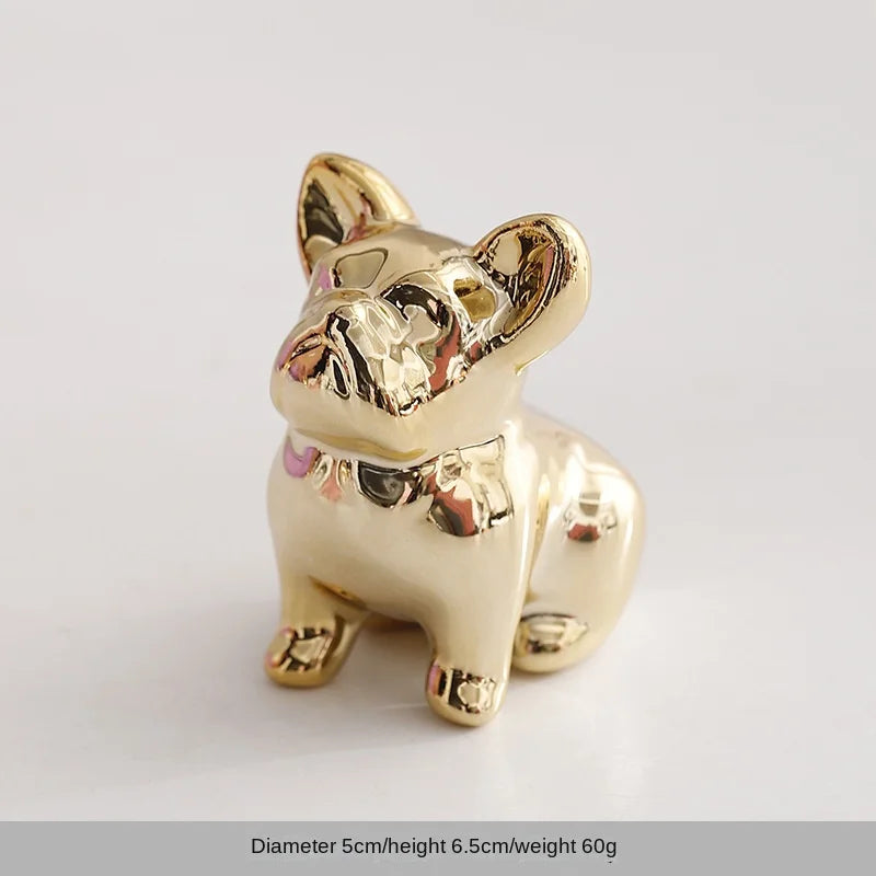 Gold French Bulldog Ring Holder | Small Ceramic Jewelry Rack - 1 Pc