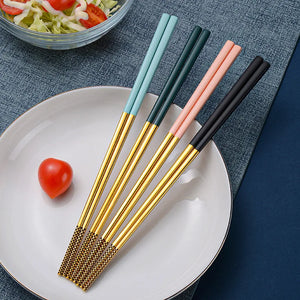 Gold Travel Chopsticks with Case | Stainless Steel Metal Small Portable Camping Chopstick - 1 Pair