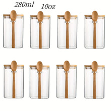 Load image into Gallery viewer, Glass Spice Jars Set with Spoon | Tea Canister With Sealed Bamboo Lid