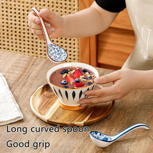 Load image into Gallery viewer, Blue &amp; White Asian Soup Spoons | Red Japanese Ceramic - 4 PC set