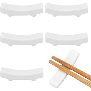 White Chopstick Holder | Spoon Rest Ceramic - 6 Pc Set