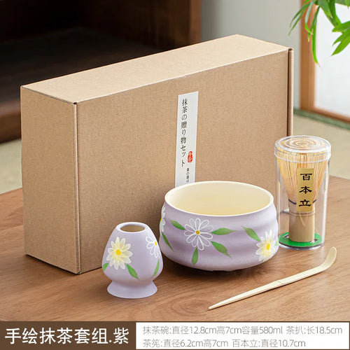 Set Da Tè Matcha Giapponese - Ciotola Ceramica Con Beccuccio, Frusta Chasen, Paletta E Supporto Per Cerimonia Del Tè - Foto 4
