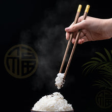 Load image into Gallery viewer, Premium Gold Fortune Wood Luxury Chinese Chopsticks - 5/10 Pair Set