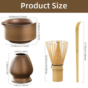 Japanese Matcha Whisk Stand Chawan Bowl Bamboo Whisk Set - 4 Pc