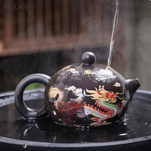 Load image into Gallery viewer, Dragon Phoenix Yixing Teapot | Black Painting Reveal Clay Tea Pot with Hot Water - 1 Pc