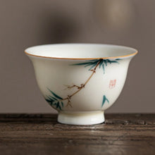 Load image into Gallery viewer, Floral Chinese Tea Cup | Hand Painted Ceramic Lotus Osmanthus Persimmon - 1 Pc