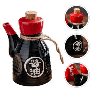 Black Retro Traditional Japanese Ceramic Soy Sauce Bottle & Dispenser - 1 Pc