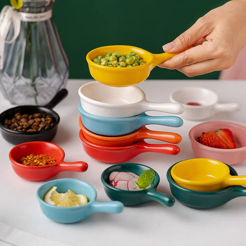 Colorful Mini Dipping Saucer with Handle | Ceramic Japanese Soy Sauce Dish - 1 Pc