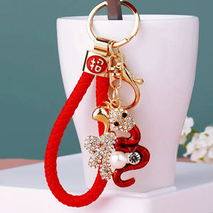 Snake Charm Zodiac Keychain | Lunar Chinese New Year Ring Gift 2025 - 1 Pc