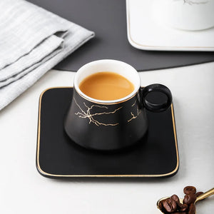 Modern Demitasse Espresso Cups with Saucers | Black & White Mini Coffee - 1 Set