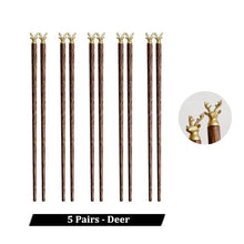 Load image into Gallery viewer, Natural Wood Gold Accent Wooden Luxury Chinese Chopsticks - 5 Pair Set