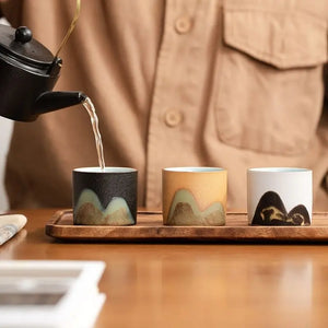 Unique Chinese Mountain 3 Ceramic Tea Cups - 1 Gift Set