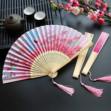 Load image into Gallery viewer, Red Chinese Silk Folding Wood Fan with Tassel | Lunar New Year Gifts - 1 Pc