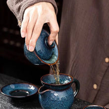 Load image into Gallery viewer, Exquisite Blue Glaze Gaiwan | Textured Steeping Tea Cup with Lid and Saucer - 1 Set