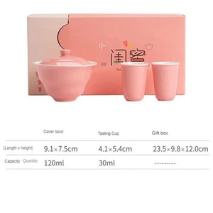 Pink Ceramic Chinese Tea Set | Cute Gong Fu Gift - 3 Pc