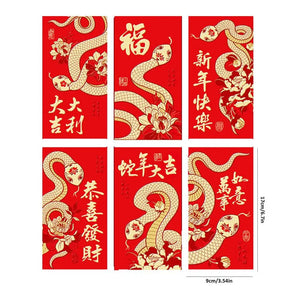 Red & Gold Snake Red Envelopes | Hong Bao Chinese New Year Gifts 2025 - 6 Pc Set