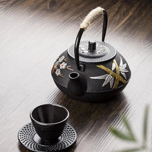 Load image into Gallery viewer, Black Japanese Cast Iron Teapot | Floral Kettle with Tea Strainer Infuser - 1 Pc