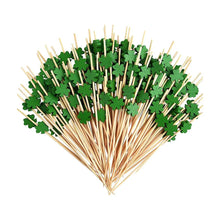 Load image into Gallery viewer, Green Clover Fancy Toothpicks | St Patricks Day Shamrock Party Picks - 100 Pc