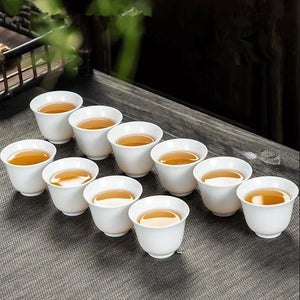 Traditional Delicate White Porcelain Ceramic Chinese Tea Cups - 10 Pc Set