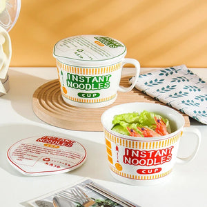 Cute Instant Noodle Cup Ramen Bowl | Japanese Novelty Ceramic Bowls With Lid and Handle