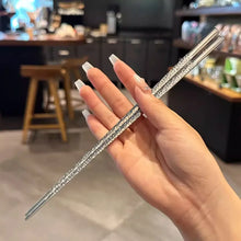 Load image into Gallery viewer, Silver &amp; Gold Luxury Stainless Steel Chopsticks | Korean Metal Hammered - 1 Pair
