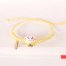 Load image into Gallery viewer, Yellow Lucky Cat Braided Bracelet | Adjustable Ceramic Kitty Jewelry with Gold Charm - 1 Pc