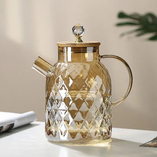 Crystal Amber Glass Teapot on Stove |  Borosilicate Tea Set Kettle - 1 Pc