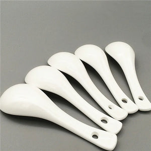 Lucky Cat Soup Spoon | Asian White Ceramic Bone China - 1 Pc