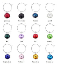 Load image into Gallery viewer, Birthstone Colorful Gem Wine Charms | Silver Glass Markers - 12 Pc Set