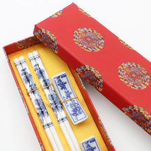 Load image into Gallery viewer, Blue &amp; White Ceramic Chinese Chopsticks Set with Gift Box - 1 Set