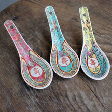 Load image into Gallery viewer, Vintage Asian Soup Spoons |  Blue Red Yellow 1970s Chinese Ceramic Spoon - 1 Pc