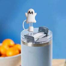 Load image into Gallery viewer, Cute Ghost Halloween Straw Toppers | Silicone Stanley Covers - 1 Pc