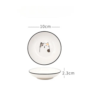 Cute Cat Soy Sauce Dish | Japanese Small Ceramic Seasoning Bowl - 1 Pc