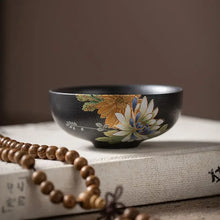 Load image into Gallery viewer, Wide-Mouth Black Lotus Ceramic Chinese Tea Cup - 1 Pc