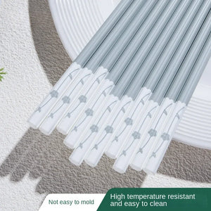 Light Blue Gray Chopsticks | Floral Korean Metal Tableware - 5 Pair Set