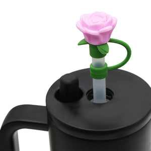 Rose Flower Straw Toppers | Silicone Stanley Cap Covers - 1 Pc