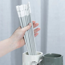 Load image into Gallery viewer, Light Blue Gray Chopsticks | Floral Korean Metal Tableware - 5 Pair Set