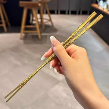 Load image into Gallery viewer, Silver &amp; Gold Luxury Stainless Steel Chopsticks | Korean Metal Hammered - 1 Pair