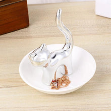 Load image into Gallery viewer, Silver Cat Ring Holder and Tray | Jewelry Dish Plate - 1 Pc