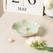 Load image into Gallery viewer, Light Green Ceramic Trinket Dish | Dainty Lotus Jewelry Tray - 1 Pc