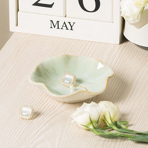 Light Green Ceramic Trinket Dish | Dainty Lotus Jewelry Tray - 1 Pc