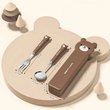 Load image into Gallery viewer, Cute Bear Stainless Steel Travel Utensil Set | Chopsticks Spoon Fork with Case