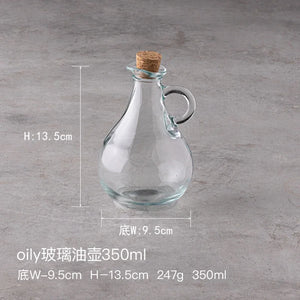 Oil and Vinegar Bottle Jug with Glass Handle and Cork - 1 Pc