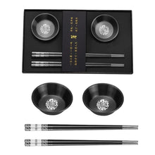 Load image into Gallery viewer, Black Metal Chopsticks Gift Set | Holder Soy Sauce Dish - 1 Set